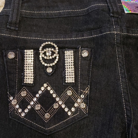 Black Blue Jean's with Rhinestone size 7 - Picture 4 of 9